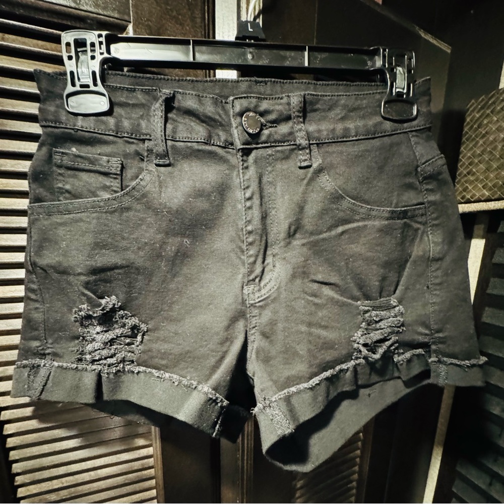 Trendy Black Distressed Jean Shorts